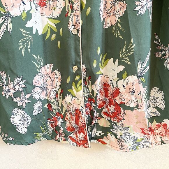 Cupcakes & Cashmere Women's Green Floral Button Down Pajama Night Shirt Sz L - Picture 5 of 12